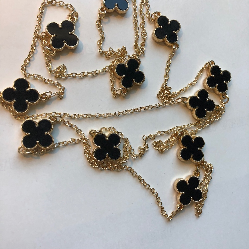 COPY - 48 Inch Long 11 Double Sided Onyx Clover Necklace